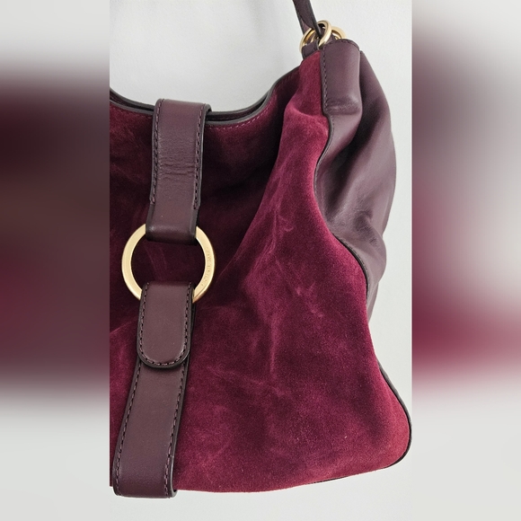Michael Kors Quincy Large Suede and Leather Shoulder Tote - Maroon - Picture 3 of 16